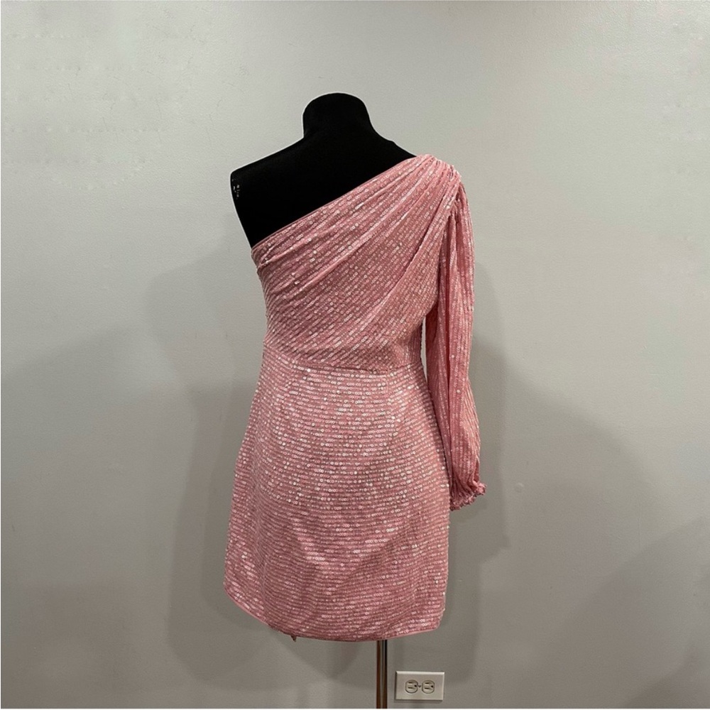 One-Shoulder Pink Sequin Mini Dress - Picture 5 of 8